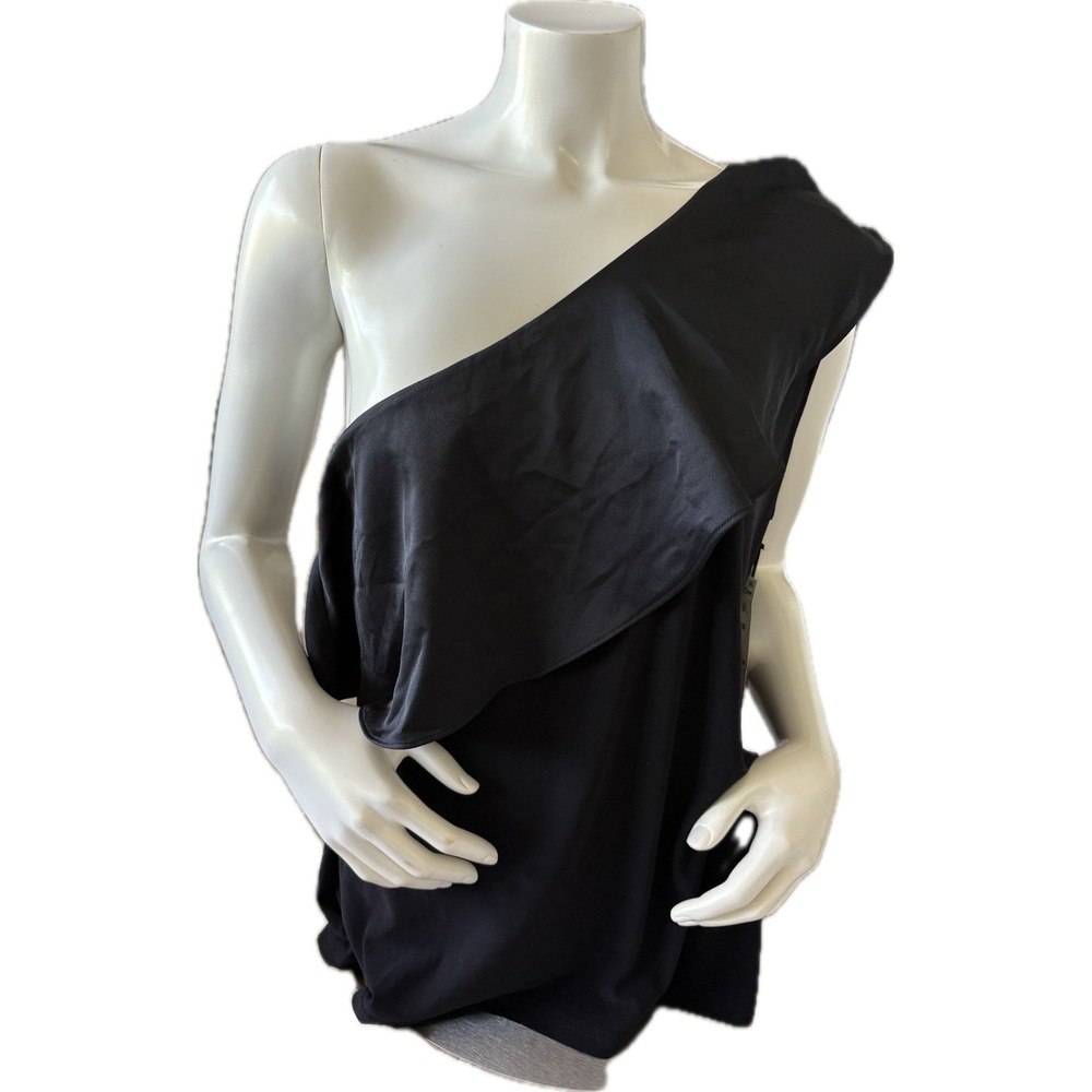 NWT Halogen Black One Shoulder Ruffle Sleeveless One Shoulder Top XL
